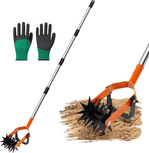 Herramienta cultivadora giratoria de 72 pulgadas, cultivador manual para jardinería, cultivador de jardín 2 en 1 con mango ajustable para aflojar el