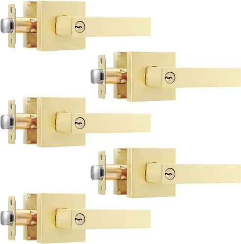 Miniatura 18 de Leydebong Paquete de 2 pomos de puerta de entrada con llave igual, pomo de puerta con cerradura y llave, manijas de puerta doradas para exterior e