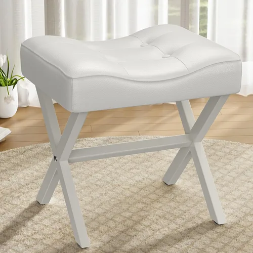 Miniatura 27 de Memobarco Taburete Silla de Tocador de 18 Pulgadas, Banco de Tocador con Patas en X de Metal, Taburete Otomán de Acento con Tela Bouclé Transpirable