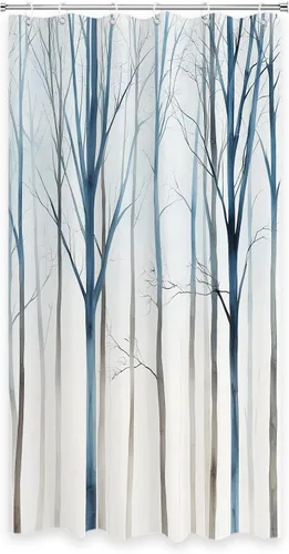 Miniatura 23 de TheBlackSpot Juego de cortinas de ducha de bosque rústico de granja, diseño botánico abstracto, abedul, naturaleza, juego de cortinas de baño