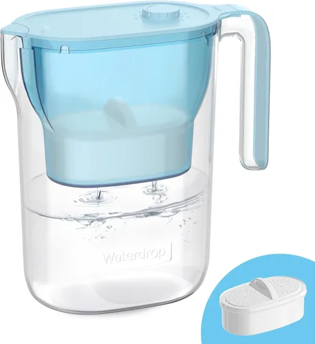 Miniatura 16 de Waterdrop Jarra de Filtro de Agua con 1 Filtro, 5X Veces Más Duración, Dura 200 Galones, para Refrigerador, Encimera y Regalo, Reduce PFOA/PFOS, Azur
