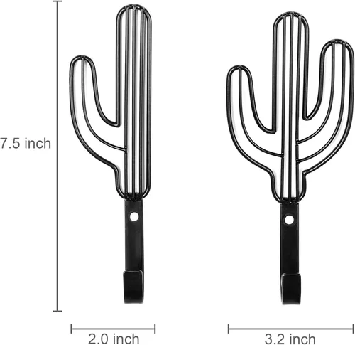 Miniatura 5 de MyGift Ganchos de metal negro modernos montados en la pared con alambre Saguaro Cactus formas a juego para colgar sombreros, abrigos, toallas