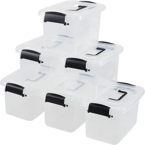 Miniatura 4 de Paquete de 6 contenedores de almacenamiento para el hogar, contenedor de plástico, caja de cierre con asa (mango negro)