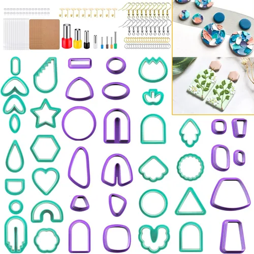 Miniatura 7 de PTFJZ Cortadores de arcilla polimérica para hacer aretes, juego de 160 herramientas de arcilla con accesorios para aretes, 42+8 cortadores