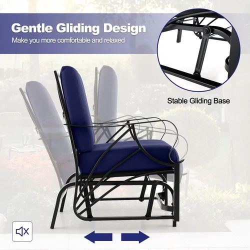 Miniatura 5 de Tangkula Planeador de patio al aire libre, silla deslizante con marco de metal con cojín, silla ergonómica para patio al aire libre para una sola