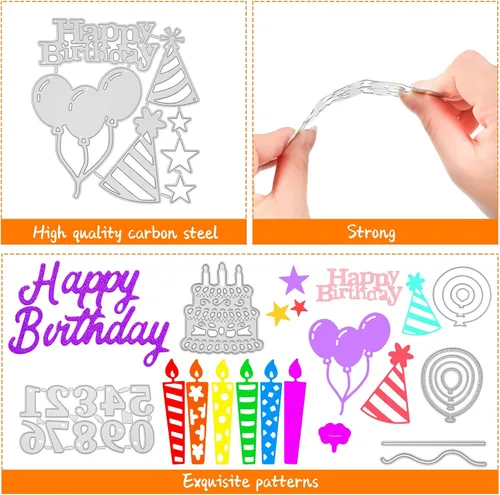 Miniatura 4 de 30 piezas troqueladas, troqueles de metal para cortar tartas de feliz cumpleaños, plantillas de pasteles para fiestas, tarjetas, globos, invitación