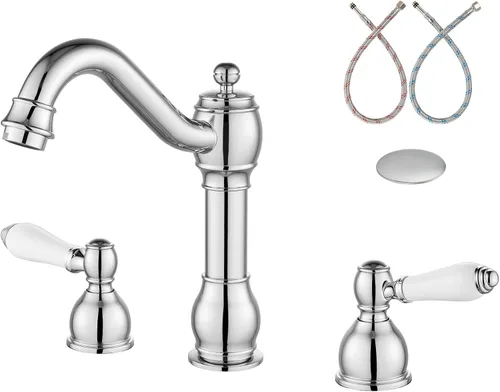 Miniatura 20 de Aolemi Grifo mezclador de lavabo de baño de 8 pulgadas, 3 agujeros, montaje en cubierta, con montaje de drenaje emergente, mango de doble palanca