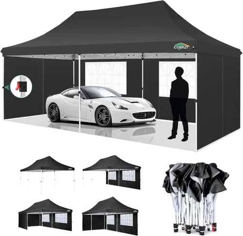 Miniatura 29 de COBIZI Tienda de campaña desplegable de 10 x 20 pies con 6 paredes laterales extraíbles, toldo comercial fácil de instalar, impermeable y gazebo