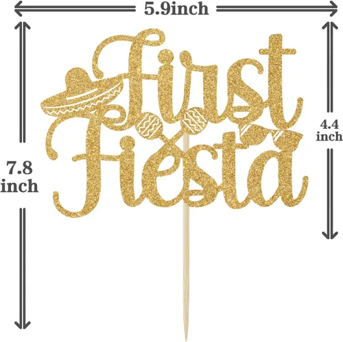 Miniatura 6 de Decoración para tartas de primera fiesta con purpurina dorada, Uno/Taco Bout One, temática mexicana para el primer cumpleaños del bebé, suministros
