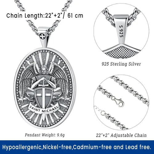 Miniatura 40 de Eusense San Miguel San Cristóbal San Benito San Judas Virgen María Collar chapado en oro 925 joyería religiosa para hombres y mujeres, collar