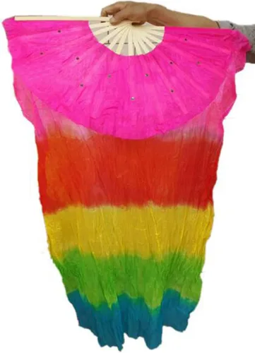 Miniatura 11 de FZBNSRKO 1.8M 70.86 "Danza del Vientre de Seda de Bambú Abanicos Largos Ventiladores Velos Fiesta Rendimiento de la Mañana Abanicos Largos
