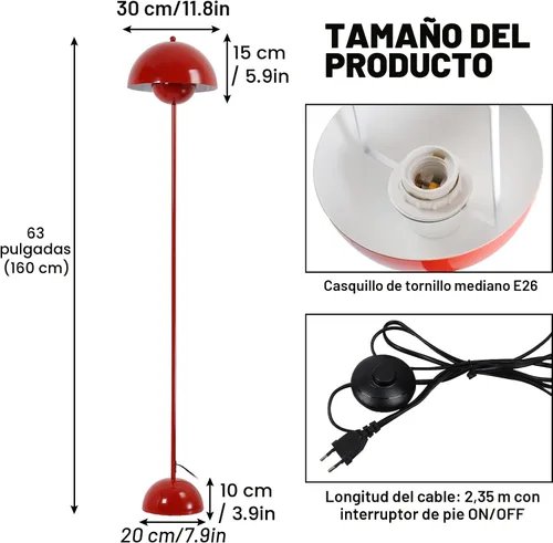 Miniatura 6 de COSYLUX Lámpara de pie moderna para sala de estar, lámpara de pie alta industrial para dormitorio, pantalla de metal que refleja la luz, lámpara