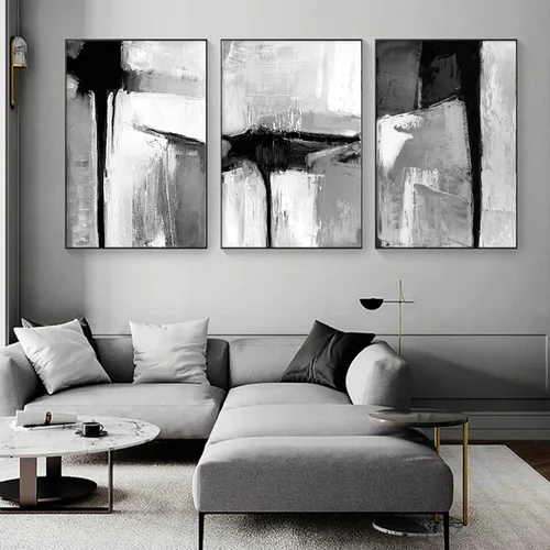 Lienzo de textura abstracta en blanco y negro, arte de pared neutro para sala de estar, textura neutra, arte de lienzo abstracto gris, arte moderno