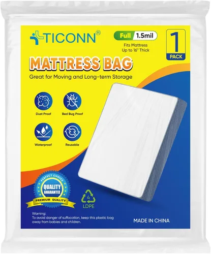 Miniatura 17 de TICONN 2PK Bolsa de plástico para colchón para mudanza y almacenamiento, cubierta protectora impermeable para colchón, suministros resistentes