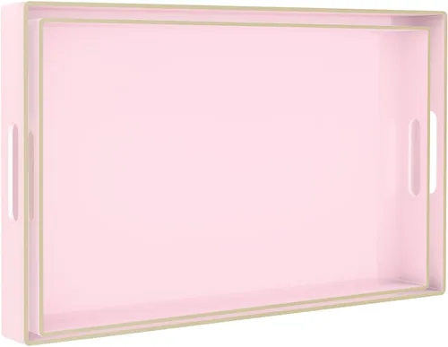 Miniatura 27 de MAONAME - Bandeja decorativa verde oscuro, bandeja de servir redonda de 13 pulgadas con asas, bandejas de plástico para mesa de café, bandejas