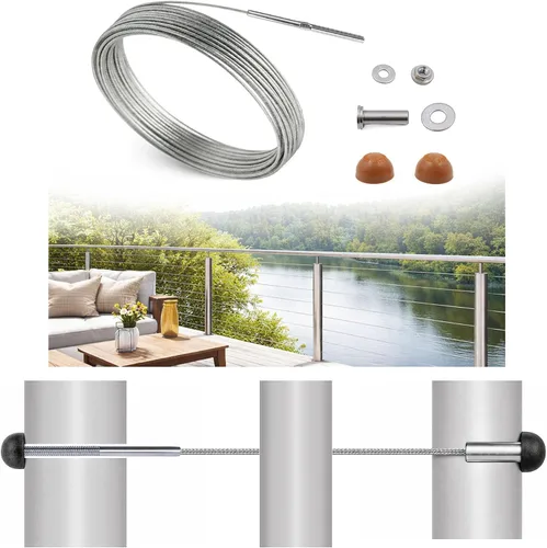 Miniatura 6 de Kit de barandilla de cable de 1/8 pulgadas, acero inoxidable 316 de 5 pies para postes metálicos, no requiere engarzado, sistema de fácil Sin tapas