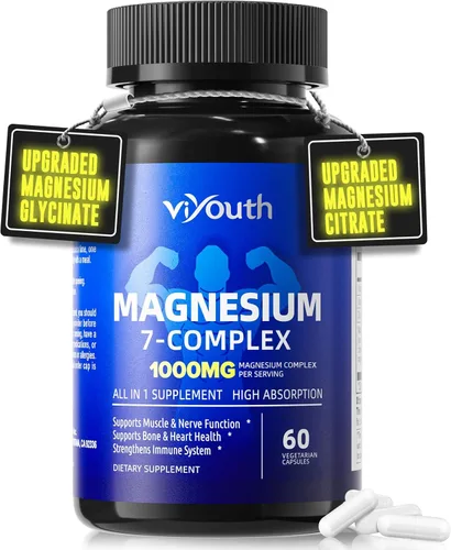 Suplemento complejo de magnesio 7 avanzado con 7 formas de magnesio (glicinato, malato, quelato, aspartato, orrotato, taurina, citrato), zinc,