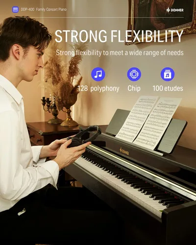 Miniatura 9 de Donner 88 teclas con teclado ponderado, piano vertical premium para principiantes a profesionales, teclado eléctrico de tamaño completo