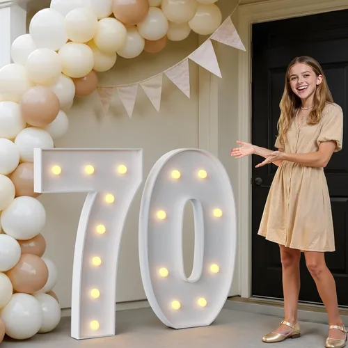 Miniatura 65 de IMPRSV Letras de mosaico iluminadas de marquesina, 4 pies para globos y fiestas, decoración de kit de arco