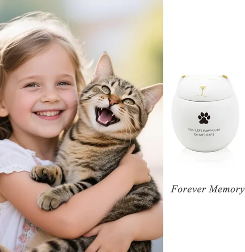 Miniatura 7 de Urna de cerámica para cenizas, caja conmemorativa de perro o gato pequeña de 5.1 x 4.3 pulgadas, hecha a mano con diseño de huella de pata, urnas