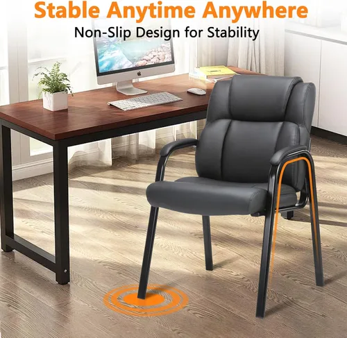 Miniatura 7 de CLATINA Silla de invitados de cuero, silla de mesa de conferencias de recepción con reposabrazos acolchados, sillón estacionario para sala de espera