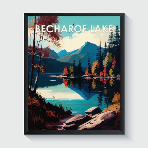 Miniatura 26 de Yellowstone Lake - Póster impreso artístico, ilustración, arte de pared, decoración de paisaje retro, paisaje, obra de arte para decoración de Lago