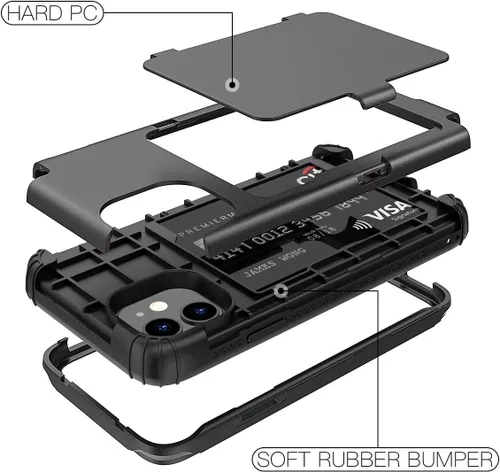 Miniatura 3 de WeLoveCase para iPhone 11 Estuche tipo billetera Defender con portatarjetas, cubierta con espejo oculto, tres capas, a prueba de golpes, protección
