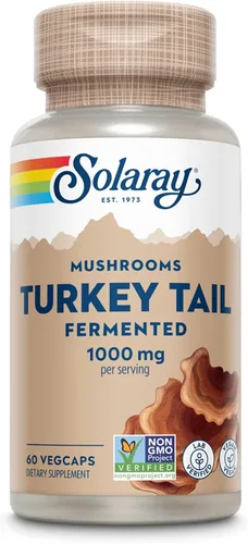 SOLARAY Suplemento de hongo cola de pavo fermentado de 1000mg - Apoyo general para el bienestar - Cápsulas de hongo cola de pavo con hongos
