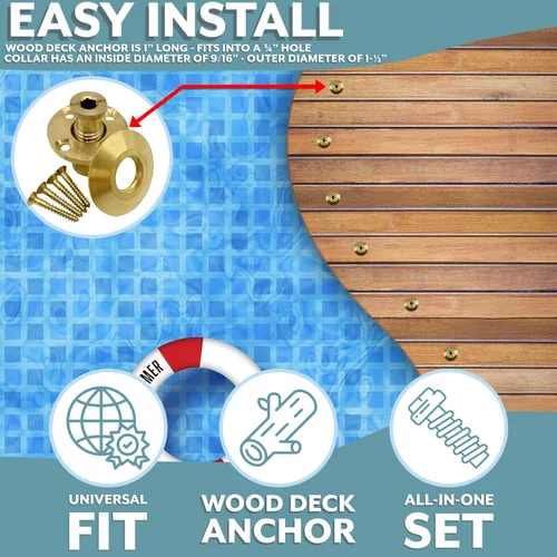Miniatura 4 de Bargain Brass Poolzilla - Cubierta de seguridad para piscina, anclaje de latón con collar para cubiertas de madera, paquete de 25 unidades, ajuste