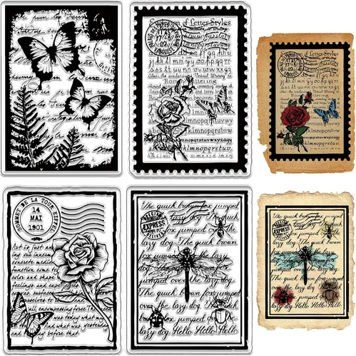 Miniatura 13 de CRASPIRE Sellos Transparentes con Fondo de Grieta Vintage Retro, Sellos de Goma Reutilizables de Silicona Transparente para Álbum de Fotos, Álbum