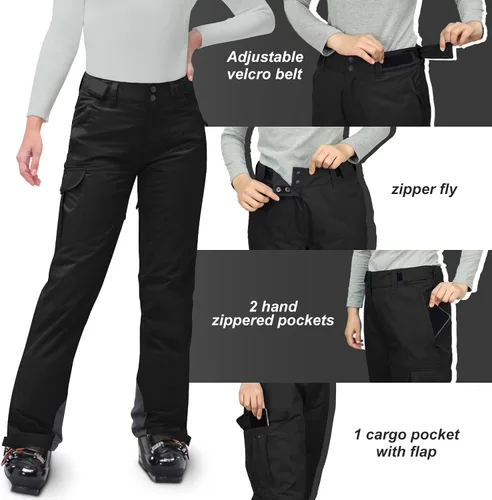 Miniatura 4 de 33,000ft Pantalones de nieve aislados para mujer, pantalones de esquí impermeables para snowboard con polainas para botas