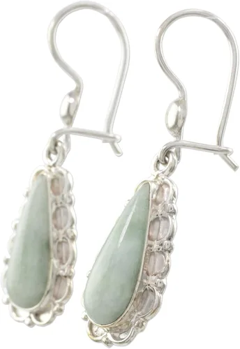 Miniatura 2 de NOVICA Aretes colgantes de jade verde floral hechos a mano, piedra natural, aretes colgantes de flores, 1.6 pulgadas de largo x 0.5 pulgadas