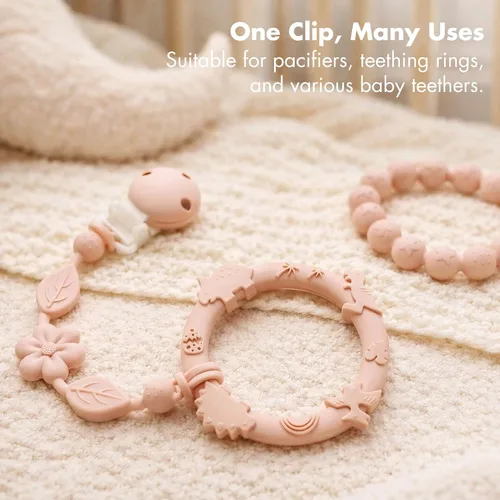 Miniatura 5 de Clips para chupete de silicona para bebés para niños y niñas, clips de una pieza para bebés, clips para chupete YIVEKO con flores, 3