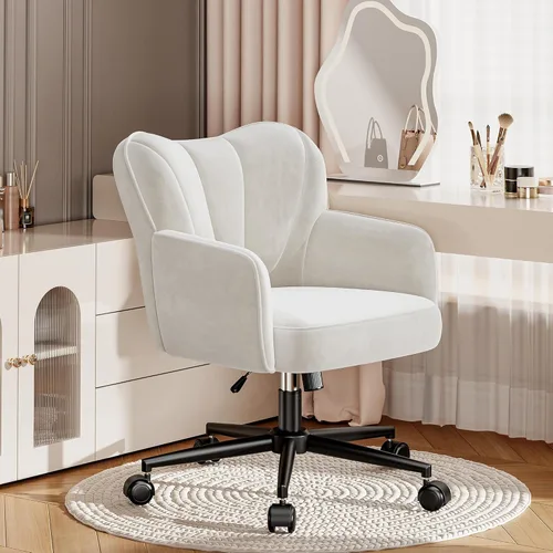 Miniatura 12 de DurayLoly Silla de tocador con ruedas y respaldo, silla de tocador de altura ajustable, sillas de escritorio cómodas para maquillaje, trabajo y Gris