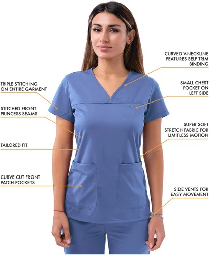Miniatura 3 de Adar Pro - Conjunto de ropa quirúrgica que facilita el movimiento para mujer, blusa quirúrgica con cuello en V en corazón y pantalón quirúrgico