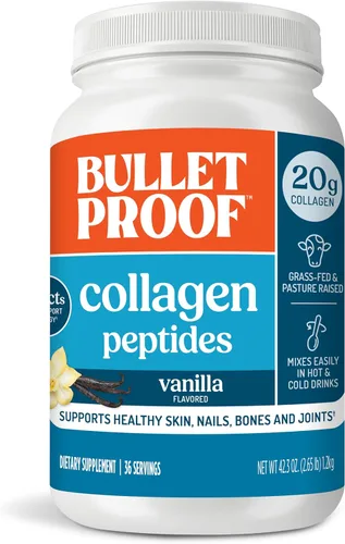 Polvo de proteína de colágeno vainilla Bulletproof con aceite MCT, 19g de proteína, 42.3 onzas, tamaño de valor, péptidos de colágeno y aminoácidos