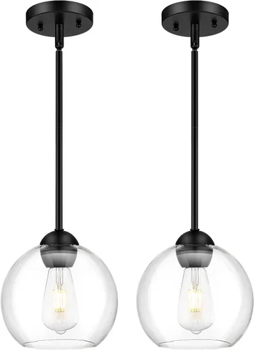 Miniatura 19 de Emak Luces colgantes modernas de globo de 7 pulgadas, lámparas colgantes industriales doradas, luces colgantes de 1 luz con pantalla de vidrio Oro
