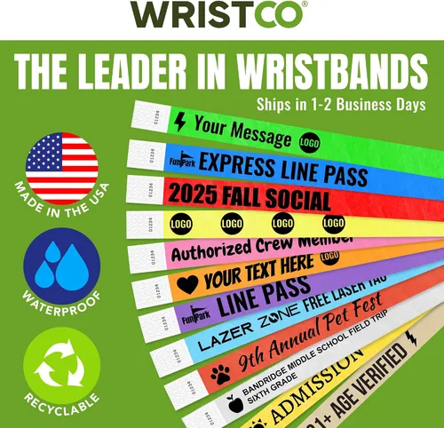 Miniatura 2 de WristCo Pulseras de Impresión Personalizada Azul Neón – 2,000 Unidades Tyvek ¾" x 10" – Añade Cualquier Texto, Logotipo e Imagen y Recibe Pulseras