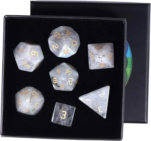 Miniatura 7 de rockcloud Juego de 7 dados poliédricos DND de piedra de sangre africana, dados hechos a mano con piedra de cristal curativo con caja de dados