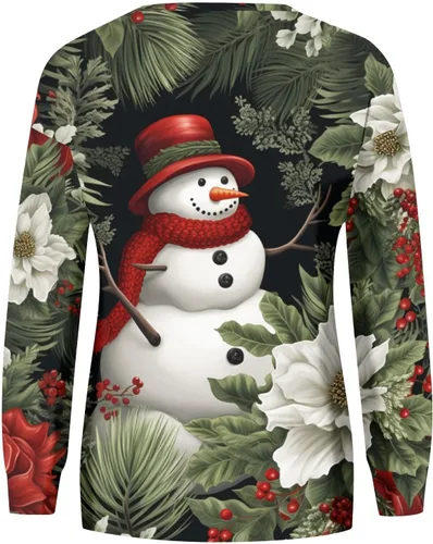 Miniatura 2 de Suéter de Navidad para mujer, de manga larga, cuello redondo, de gran tamaño, lindo estampado gráfico 3D, suéter casual