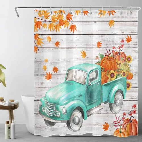 Miniatura 18 de LB Cortina de ducha de hojas de otoño, cortina de baño de hojas de eucalipto y mariposas, cortina de baño de plantas de otoño con gancho, 72 x 72