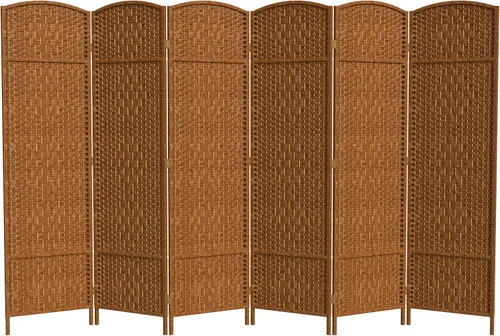 Miniatura 25 de Divisor de ambiente resistente de 6 pies, pantalla de privacidad plegable de fibra de ratán con patrón de diamante, Madera, Mocha oscuro