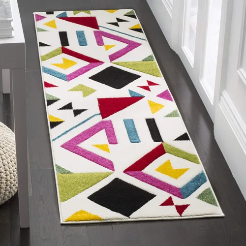 SAFAVIEH Hollywood Collection - Alfombra de pasillo, 2 pies 3 pulgadas x 6 pies, color marfil y rosa, diseño moderno de mediados de siglo, no