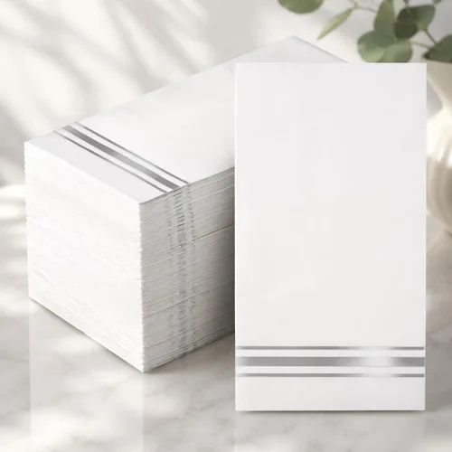 Miniatura 13 de 200 Servilletas de Papel con Ribete Dorado Negras Elegantes Servilletas de Cena, Servilletas de Invitados de 3 Capas con Papel Dorado Desechables