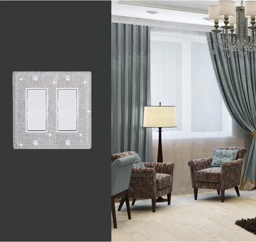 Miniatura 5 de Cubierta de placa de pared de diamantes de imitación plateados brillantes, cubierta de interruptor de luz de palanca doble, cubierta de salida