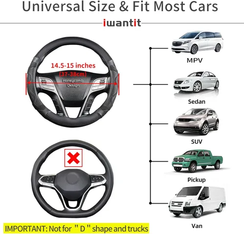 Miniatura 4 de Iwantit Fundas para volante de automóvil con panal de silicona 3D para hombres, diseño antideslizante y tela transpirable, ajuste universal de 14.5