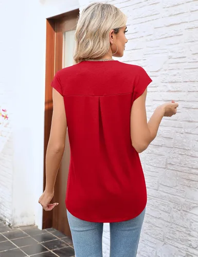 Miniatura 2 de Micoson Camiseta sin mangas con cuello en V para mujer, manga casquillo, para verano, para negocios, elegante, informal, S-XXL