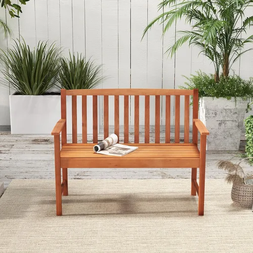 Miniatura 7 de Giantex Banco para exteriores, banco de patio de madera con cómodos reposabrazos y respaldo, área de estar de listones, marco de madera