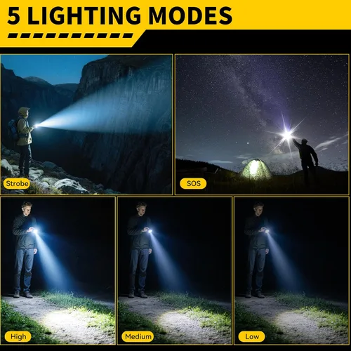 Miniatura 2 de Paquete de 4 linternas recargables de alto lúmenes, linterna LED súper brillante con 5 modos, linternas tácticas ajustables impermeables de alta