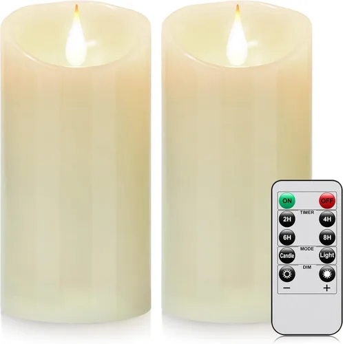 Miniatura 20 de Paquete de 2 velas de plástico sin llama para exteriores con control remoto y temporizador, velas LED parpadeantes que funcionan
